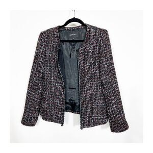 Lafayette 148 Women's Multicolor Tweed Front Faux Leather Edge Jacket Size 6